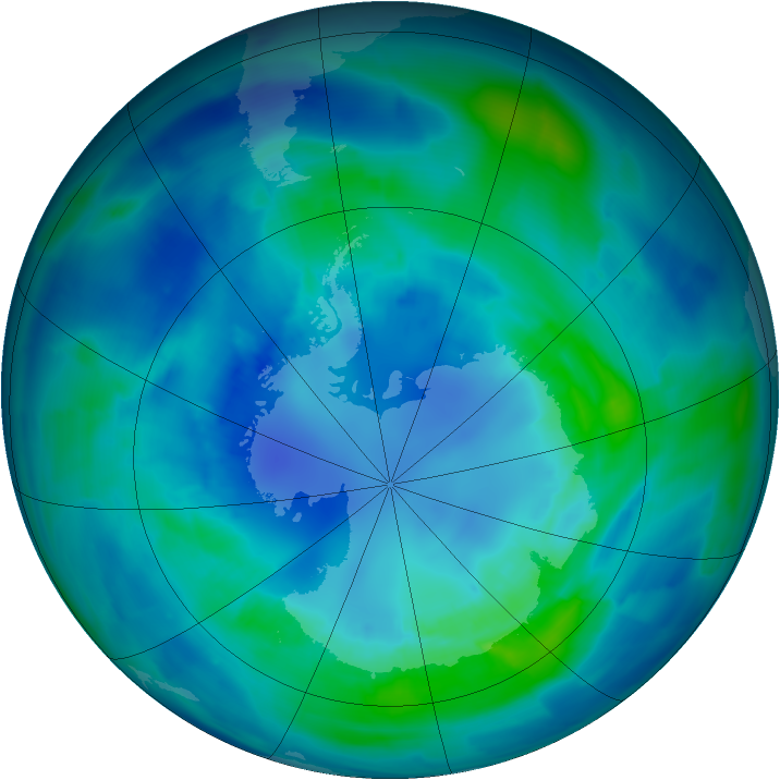 Antarctic ozone map for 12 April 2009